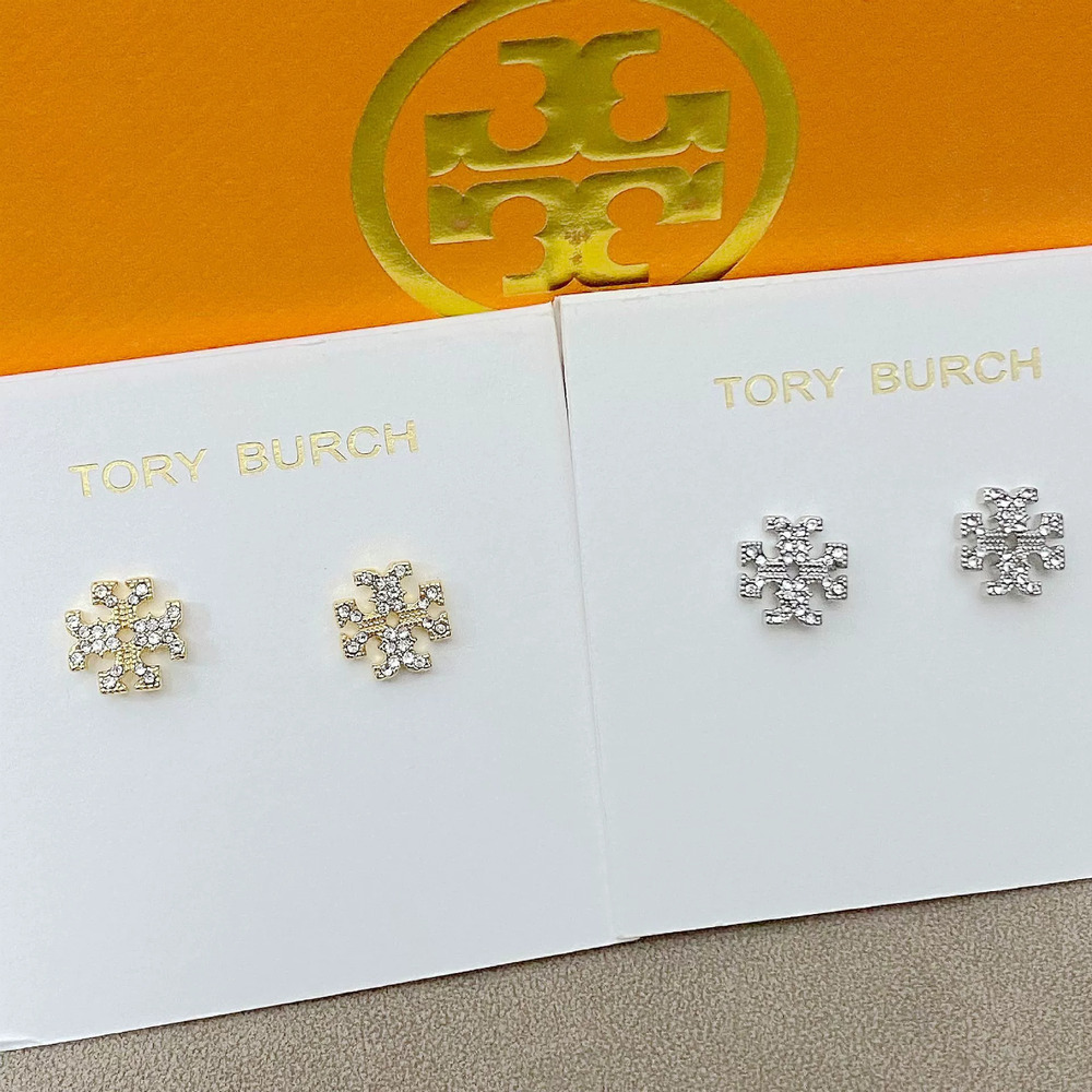 Tory Burch Full Diamond Alphabet Metal Stud Earrings